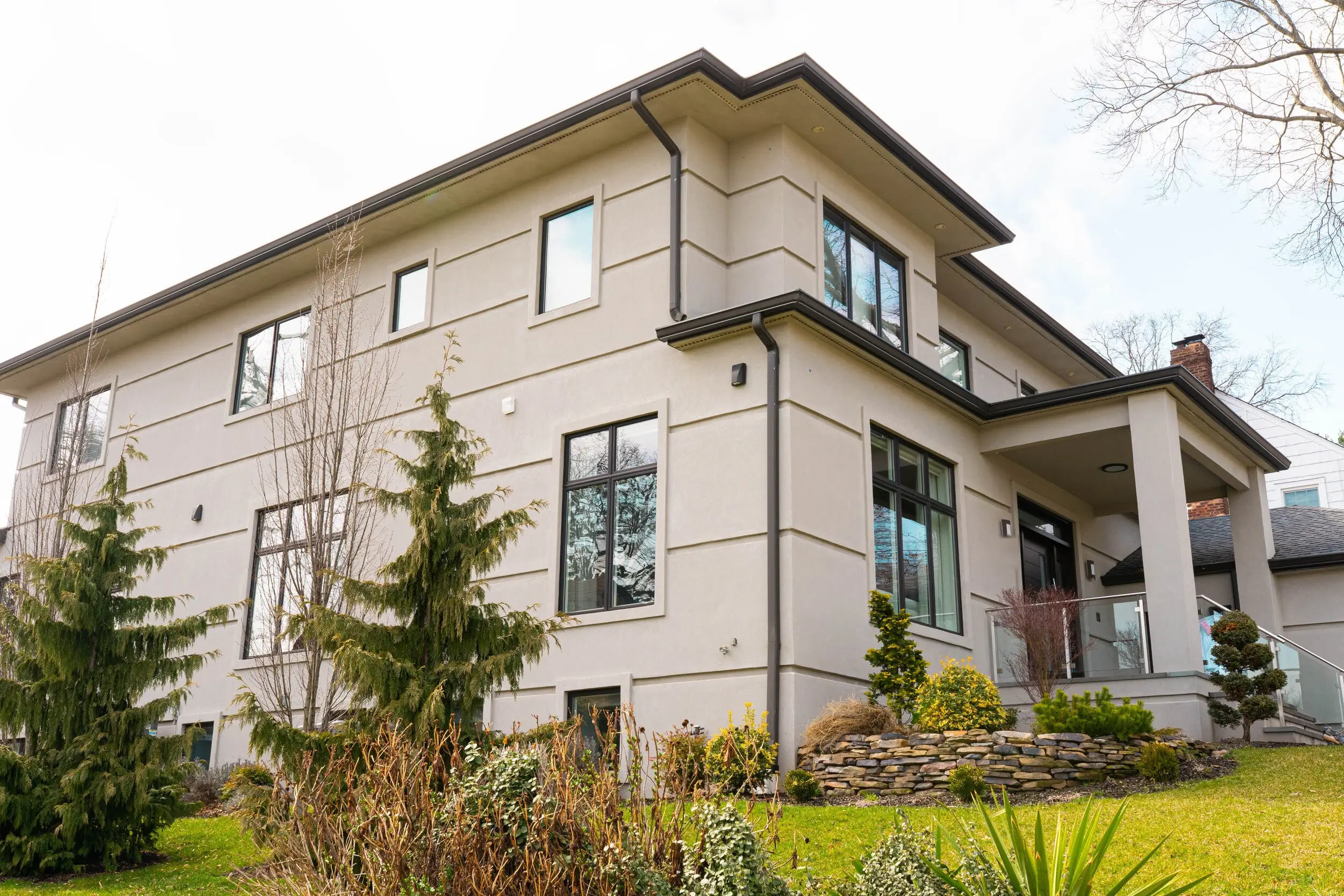Modern stucco custom home exterior built in New Jersey